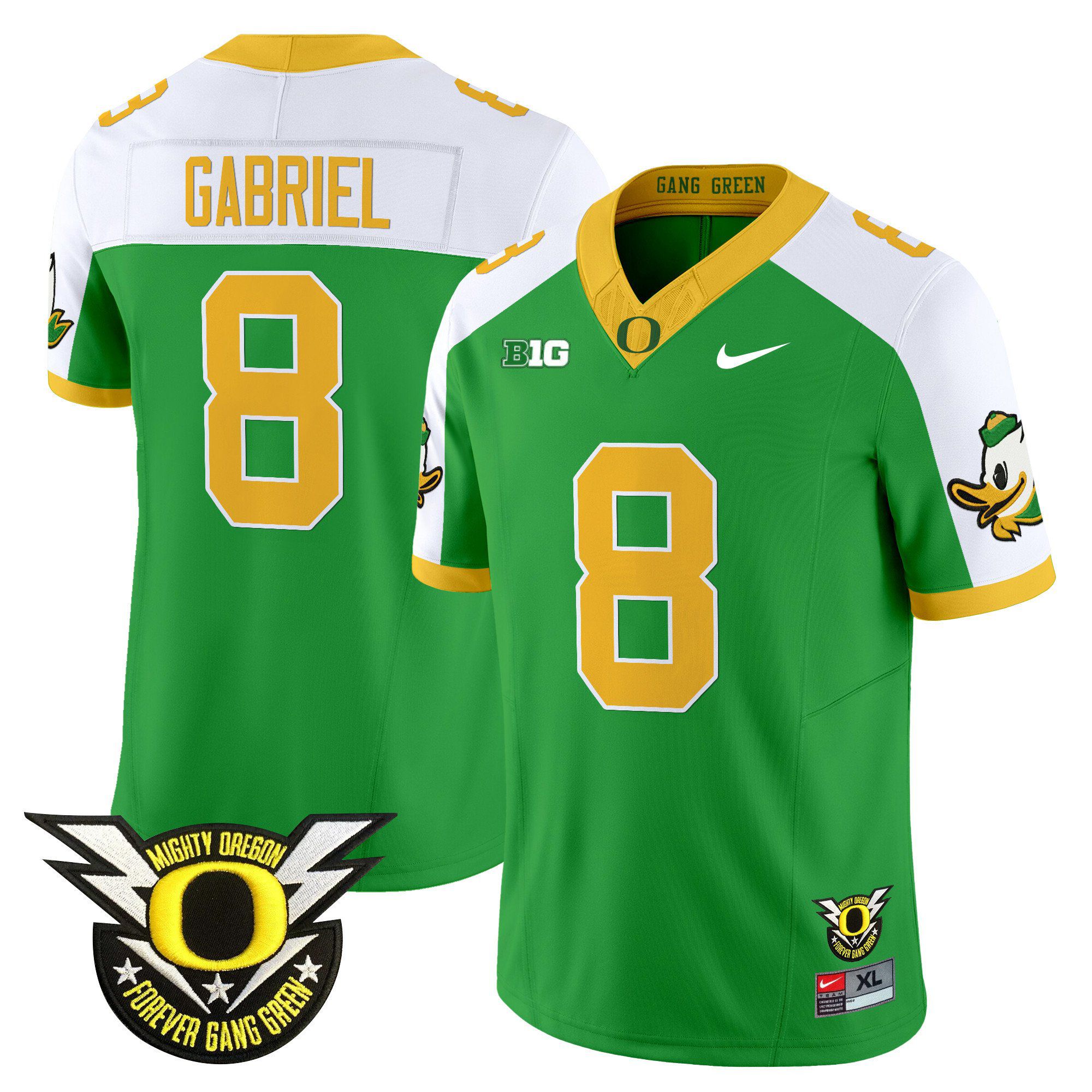 Men Oregon Ducks #8 Gabriel Green 2024 Nike Forever Gang Green & BIG Patch Vapor Limited NCAA Jersey style 1